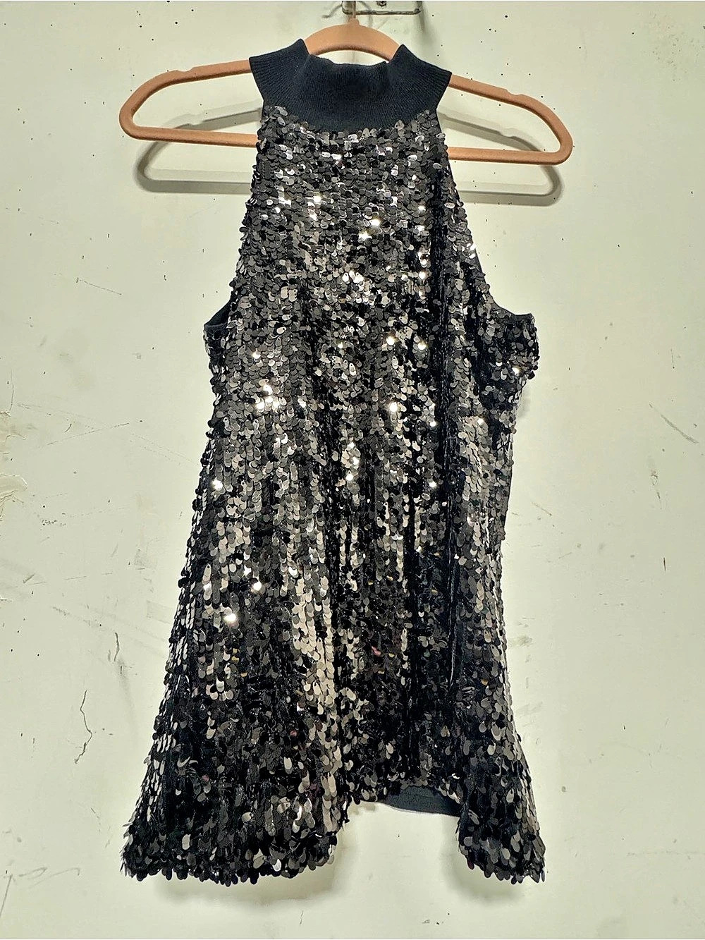 INC International Concepts XL Black Paillette Sequin Mock Neck Top